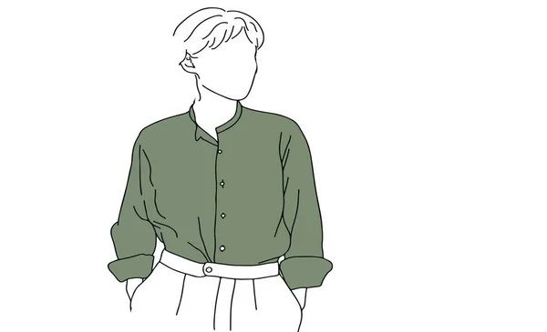 Ilustrace Stylové Ženy Bez Tváře Zelené Košili Kalhotách — Stockový vektor