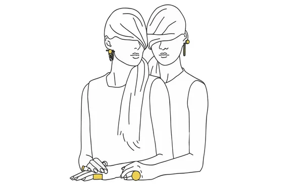 Illustration Deux Filles Avec Des Boucles Oreilles Des Bagues Sur — Image vectorielle