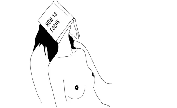 Illustration Eines Oben Ohne Sitzenden Mädchens Mit Einem Buch Auf — Stockvektor