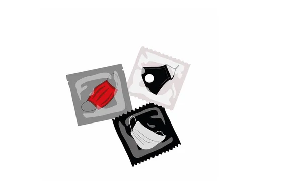 手術用保護マスク付きのコンドームバッグ ウイルスや病気からの保護の概念 スケッチ風のイラスト — ストックベクタ