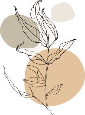 Beyaz arkaplanda yeşil ve bej lekeli el çizimi bitki sapının vektör çizimi 