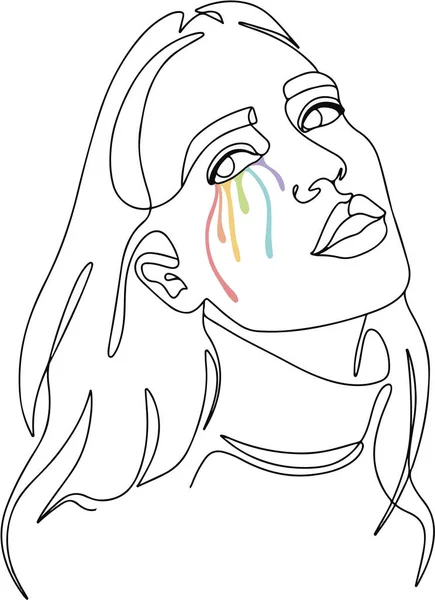 Ilustración Cara Femenina Con Lágrimas Color Arco Iris Concepto Proteger — Vector de stock