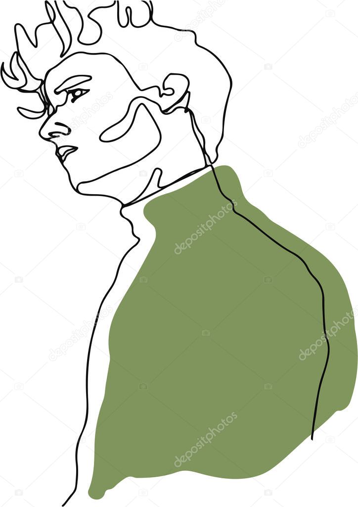 side view illustration of a stylish man in a green sweater