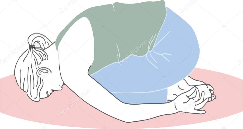 illustration of a girl in embryo pose, yoga concept