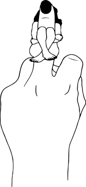 Ilustração Mão Mostrando Dedo Médio Menina Sentada Neste Dedo Escondendo —  Vetores de Stock