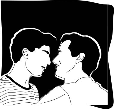 Sevgi dolu erkeklerin silueti öpüşecek