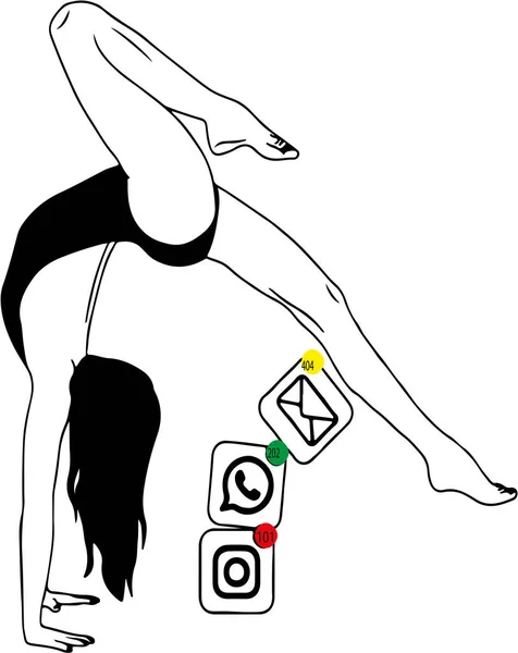 Akrobat Kvinna Med Meddelanden Från Sociala Medier Tecken — Stock vektor