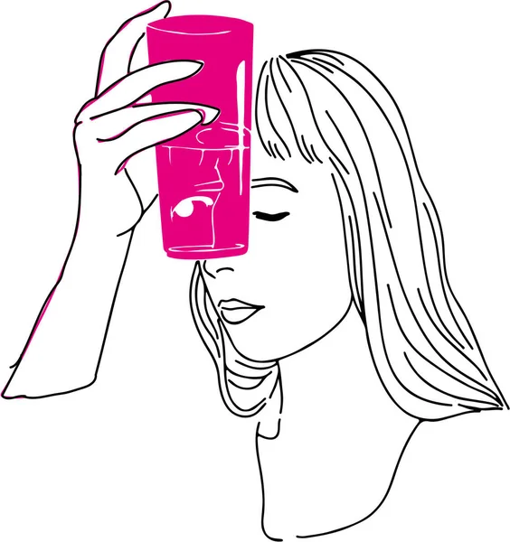 Mulher Segurando Vidro Água Fria Perto Testa Isolada Branco — Vetor de Stock
