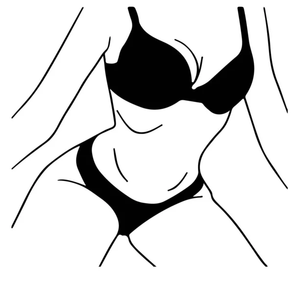 Konstteckning Flickas Kropp Svart Bikini — Stock vektor