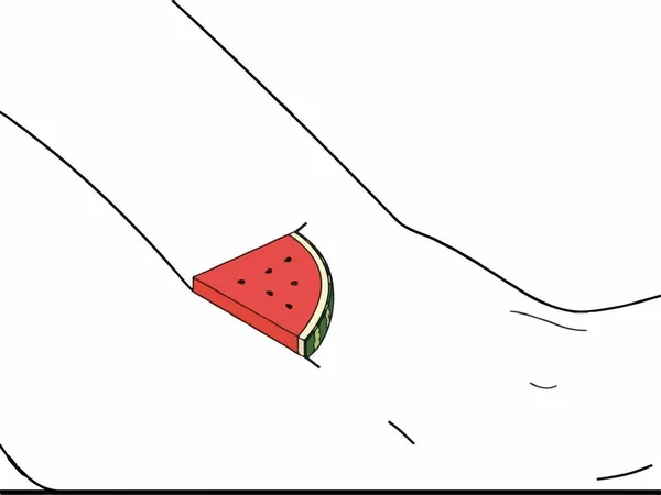 Abstrakte Vektorillustration Eines Stücks Wassermelone Zwischen Den Beinen Des Mädchens — Stockvektor