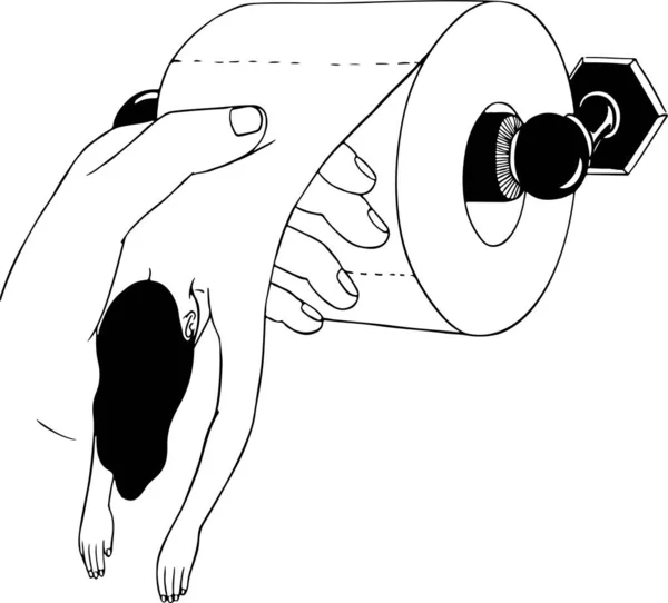 Vektorová Ilustrace Dívky Podobě Toaletního Papíru Ruky Snažící Utrhnout Kus — Stockový vektor