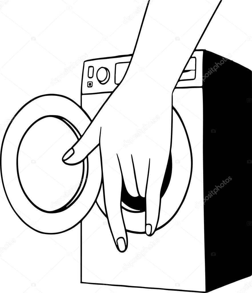   abstract  illustration of a Female hand caressing the washing machine, housewife concept
