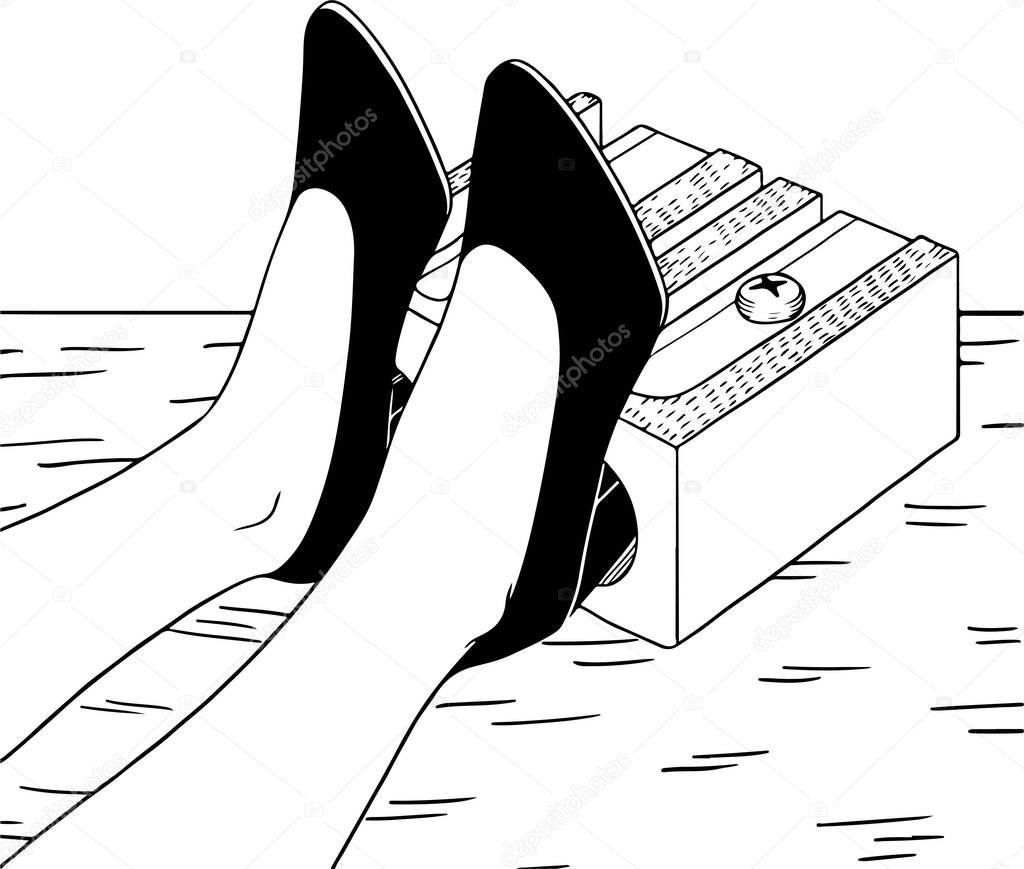  Vector illustration of female legs in high heels and heels in a sharpener