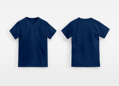 Mavi V-Neck tişörtlü adam beyaz arka planda damgalanmamış