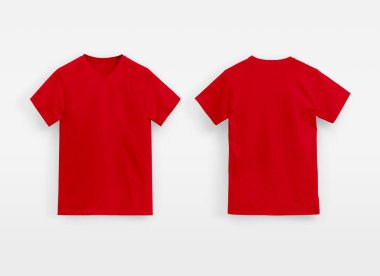 Beyaz arka planda damgalanmamış adam için kırmızı v yaka tişört