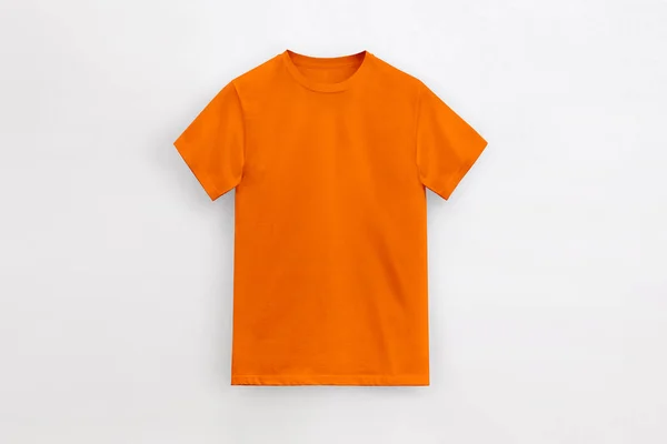 round neck basic orange t-shirt on white background