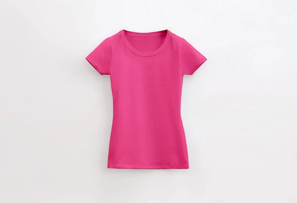 round neck lady fit pink t-shirt on white background