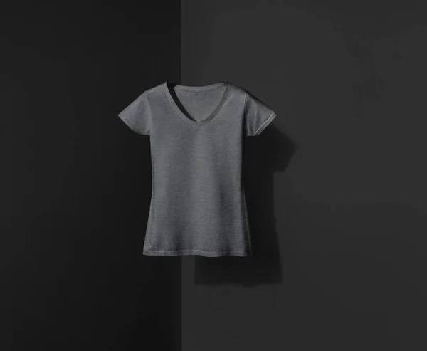 grey black navy v-neck shaped t-shirt for women on black background