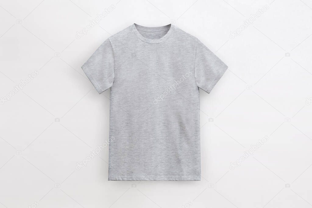 Round neck basic heather grey t-shirt on white background