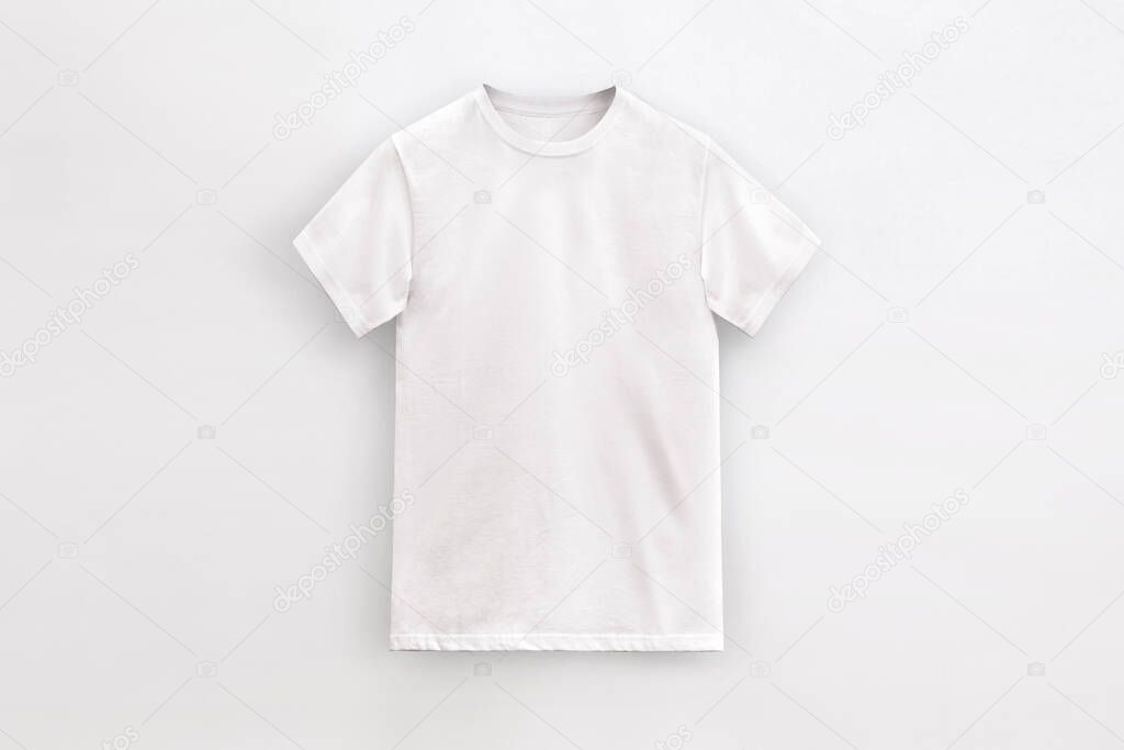 round neck basic white t-shirt on light background