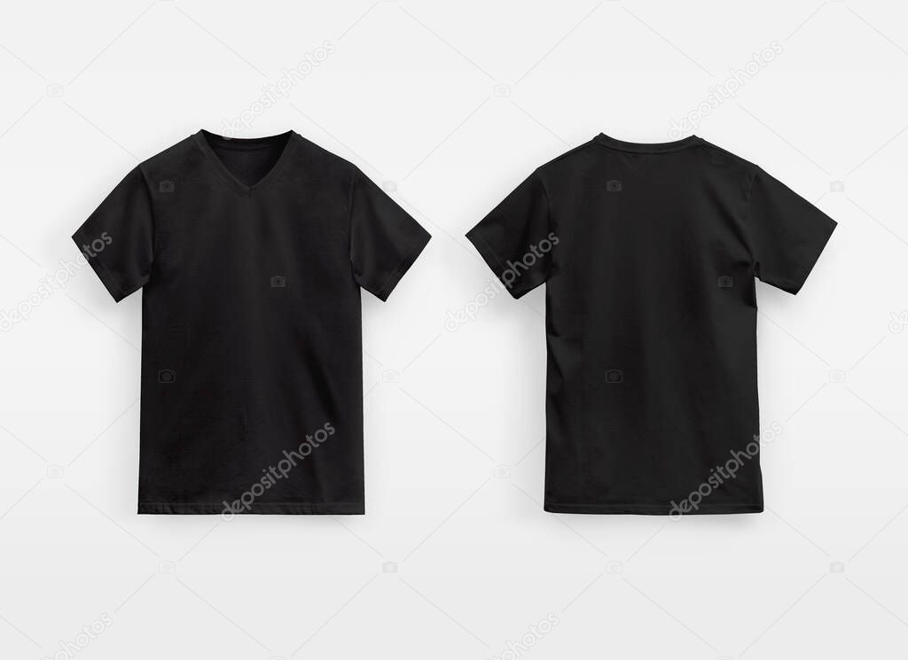 Black Basic V-Neck T-Shirt Man unbranded on white background