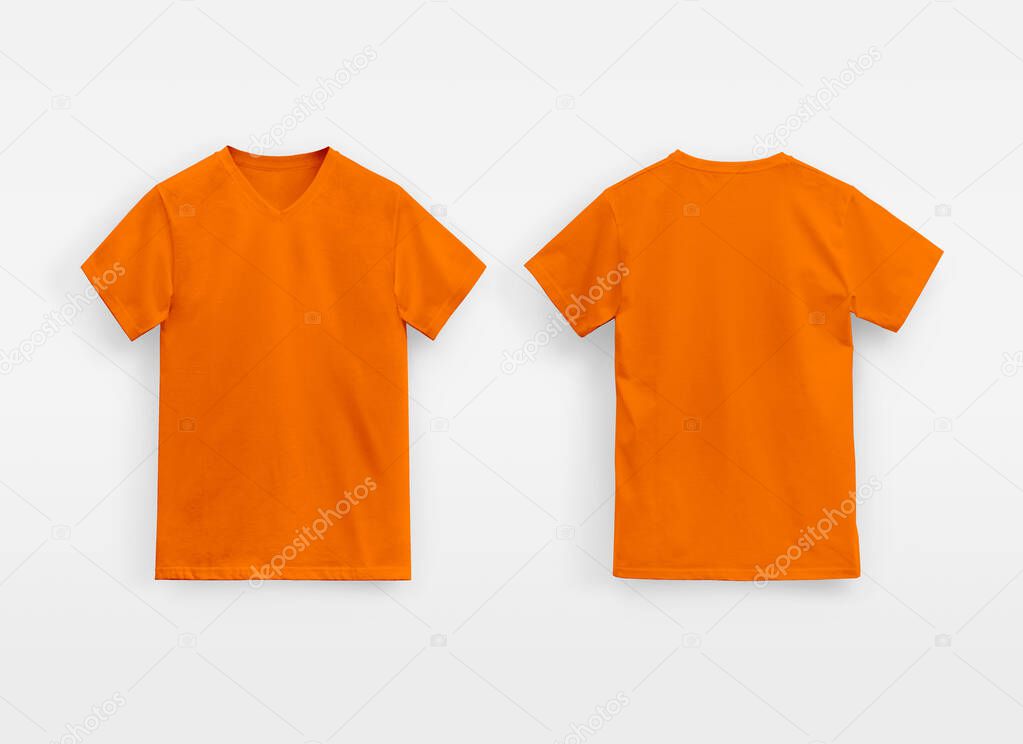 Orange v-neck t-shirt for man unbranded on white background