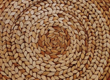 Soyut rattan doku. Yuvarlak, geniş saman dokuması olan bir arka plan. Desenli bambu arkaplanı.