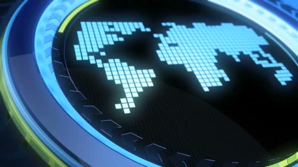 LCD παγκόσμιο χάρτη κινείται σε σε υαλώδους μορφής κύκλο — Αρχείο Βίντεο