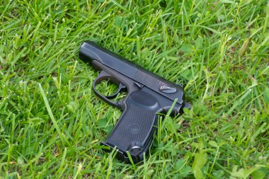 Çimlerin üzerinde eski püskü bir Makarov tabancası yatıyor..