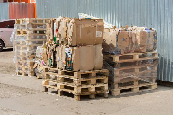 2021 Russia Bogoroditsk Recycling Cartons Warehouse Royalty Free Stock Images