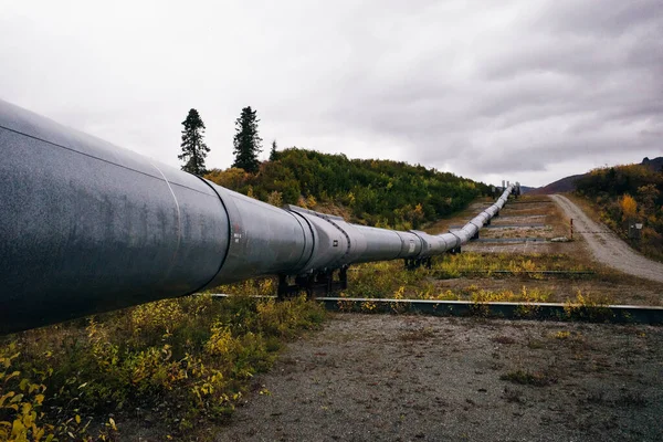 Vista superior del oleoducto trans-Alaska, enfatizando los patrones en el metal. — Foto de Stock