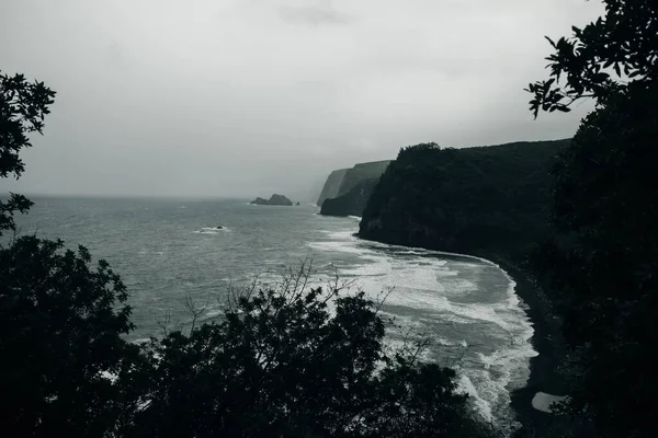 ハワイの大きな島の雨の日の風景Pololu Valley Vista — ストック写真