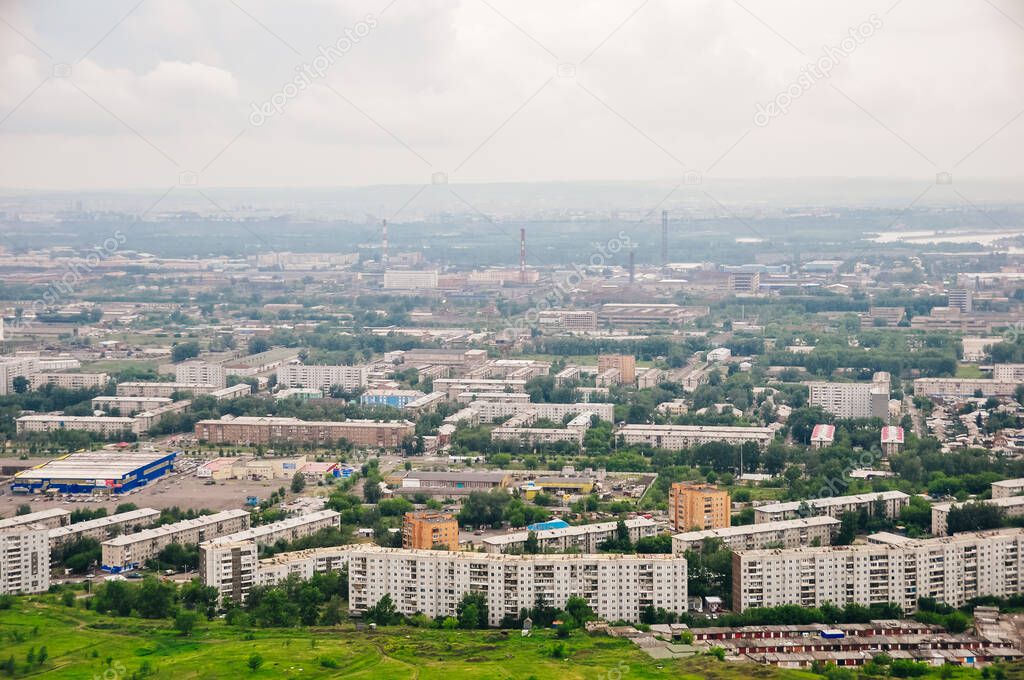Krasnoyarsk city aerial panoramic viewpoint in Krasnoyarsk, Russia. High quality photo