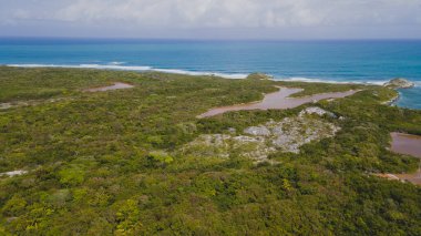İzole edilmiş Cayo Icacos Porto Riko adasındaki bir sahilin insansız hava aracı görüntüsü. Yüksek kalite fotoğraf