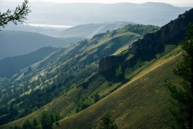 Krasnoyarsk, Torgashinsky sırtı, Sütunlar Doğa Koruma Alanı, güzel bir yaz manzarası. Yüksek kalite fotoğraf