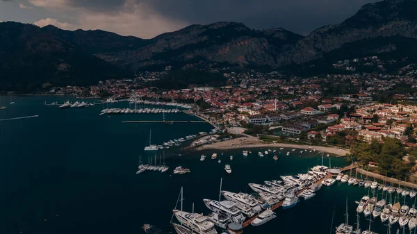Gocek港口 海湾和城市的天际线鸟瞰 地中海沿岸 Fethiye土耳其 高质量的照片 — 图库照片