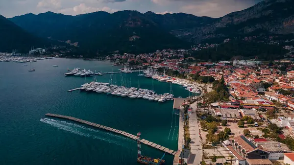 Gocek Harbor Bay City Skyline Aerial View Mediterranean Coast Fethiye — Stock Photo, Image