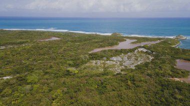 İzole edilmiş Cayo Icacos Porto Riko adasındaki bir sahilin insansız hava aracı görüntüsü. Yüksek kalite fotoğraf