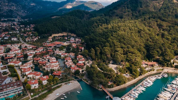 Gocek Přístav Záliv Město Panoramatického Leteckého Výhledu Středozemní Pobřeží Fethiye — Stock fotografie