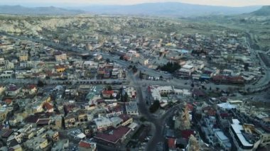 Kapadokya 'daki Goreme kasabasının havadan görüntüsü, Orta Anadolu, Türkiye