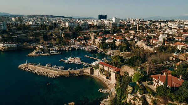 Aerial view of Old harbour in Antalya, Turkey. Port in the Kaleici old town — Stock Photo, Image