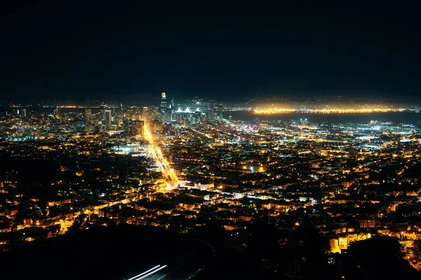 Вид Горизонтальный Город Сан Франциско Ночью Калифорния Сша Высокое Качество — стоковое фото