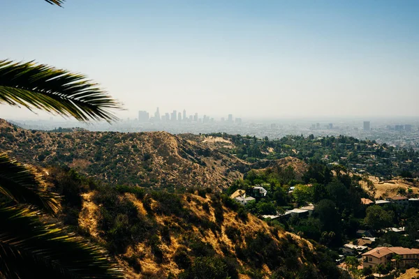 洛杉矶市中心的天际线从好莱坞山 洛杉矶 加利福尼亚 高质量的照片 — 图库照片