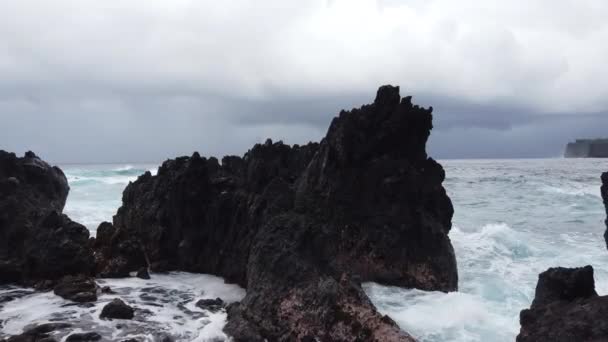 하와이 의 큰 섬 에 있는 라우 파호에 곶에서의 대양 물결. — 비디오