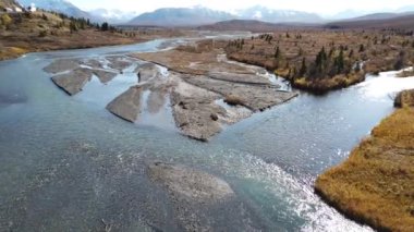 Denali Milli Parkı Savage Nehri Kanyonu Sonbaharda yol manzarası