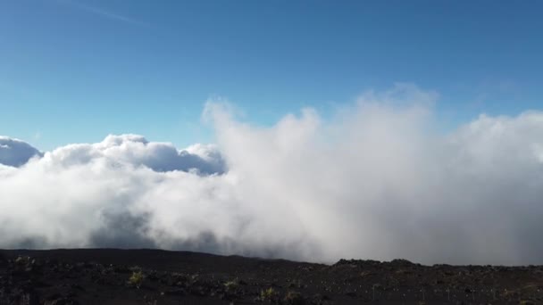 Wolken die door het landschap bewegen vanaf de top van haleakala in maui hawaii — Stockvideo