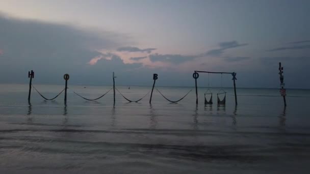 Maias Riviera Palmeiras Praia Pôr Sol Ilha Holbox Mar Caribe — Vídeo de Stock
