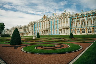 Puşkin, Rusya - Ağustos 2021 Catherine Palace bir Rococo sarayı. Yüksek kalite fotoğraf