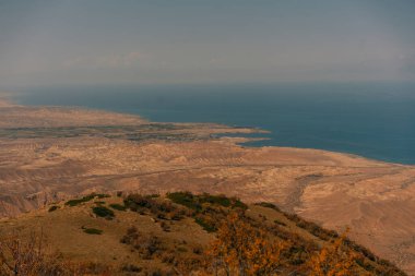 Panorama Shatyly Issyk-Kul, Bokonbaevo 'nun hava manzarası. Kırgızistan. Yüksek kalite 4k görüntü