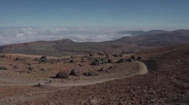 Günbatımı, günbatımı parıltısı, Volkan Tepesi ve volkan manzarası, ulusal park El Teide, Tenerife, Kanarya Adaları, İspanya. Yüksek kalite fotoğraf